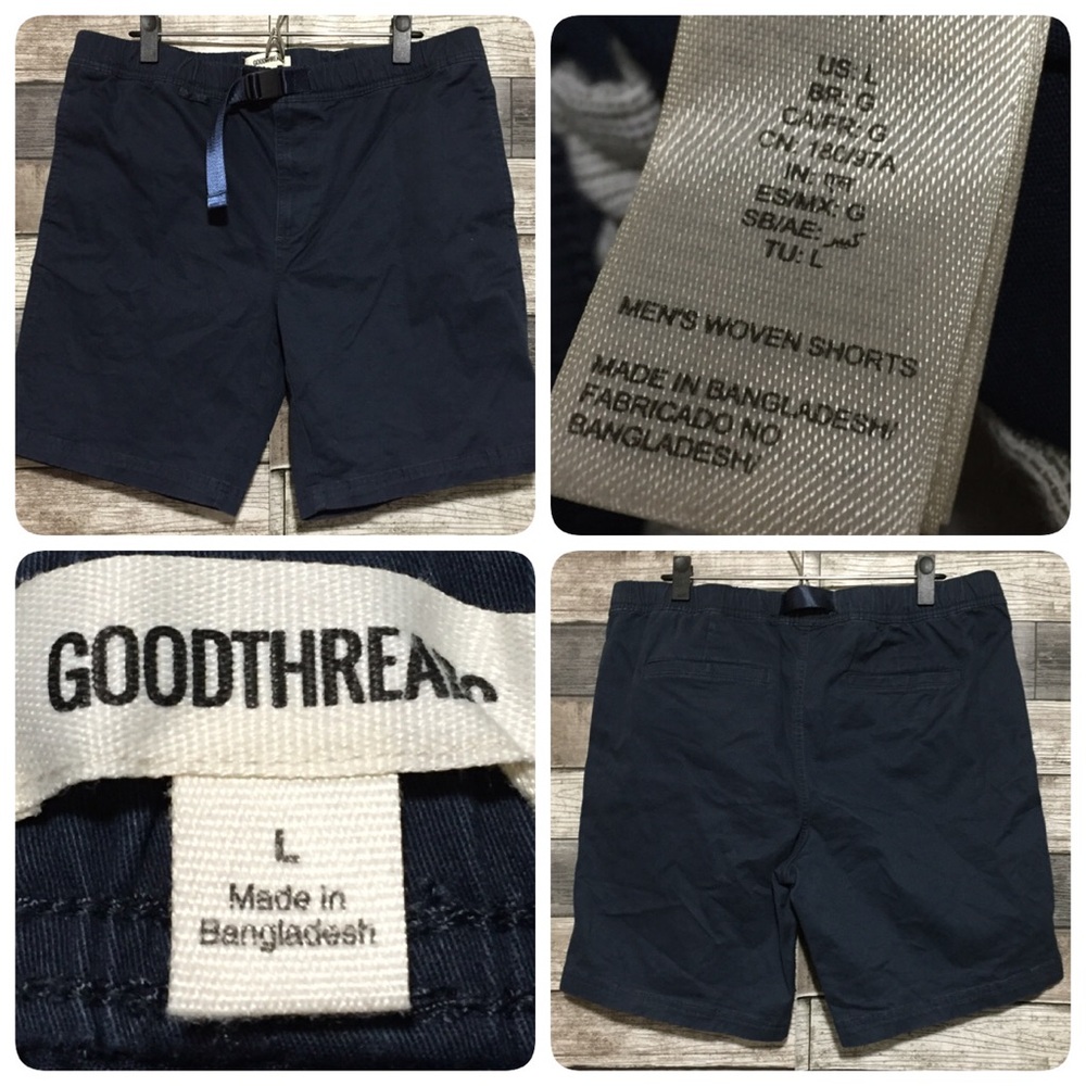 Goodthreads Belted Chino Shorts Men’s L Navy Blue (Inseam 8) Elastic Waist